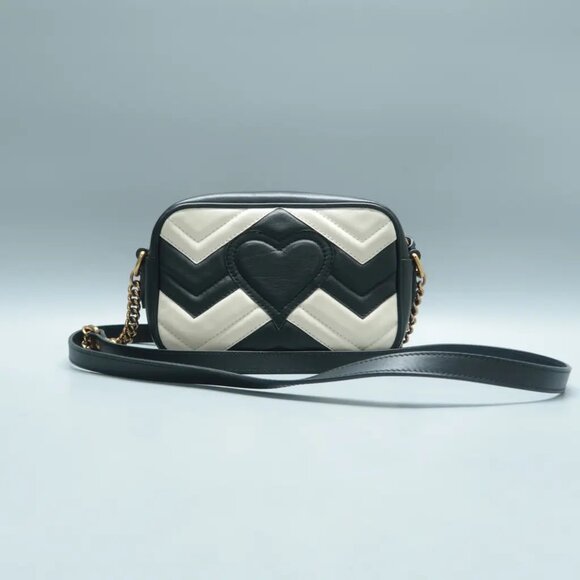 100% Authentic GUCCI Black&White Leather Shoulder Bag 796-102824 - Picture 2 of 12